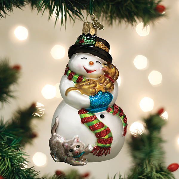 Old World Christmas - Snowman With Playful Pets - 24202