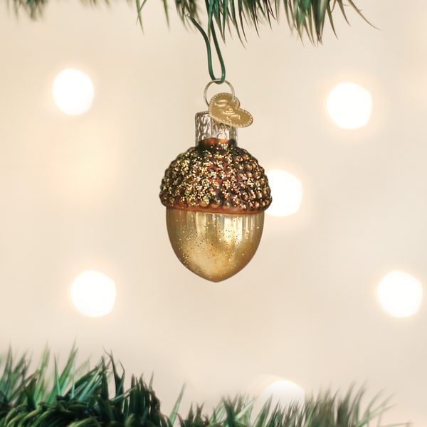 Old World Christmas Glass Blown Ornament with S-Hook and Gift Box, Trees & Leaves Collection (Small Acorn)