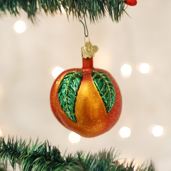 Old World Christmas Glass Blown Ornament with S-Hook and Gift Box, Fruit Collection (Peach)