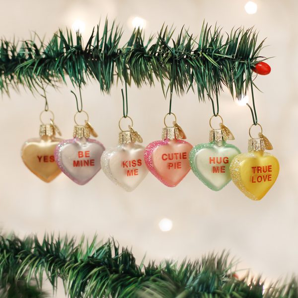 Old World Christmas Conversation Hearts Candy Glass Blown Ornament for Christmas Tree, Handcrafted Holiday Decoration, Valentine Collection