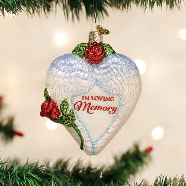 Old World Christmas Glass Blown Ornament with S-Hook and Gift Box, Family Hearts Collection (in Loving Memory)