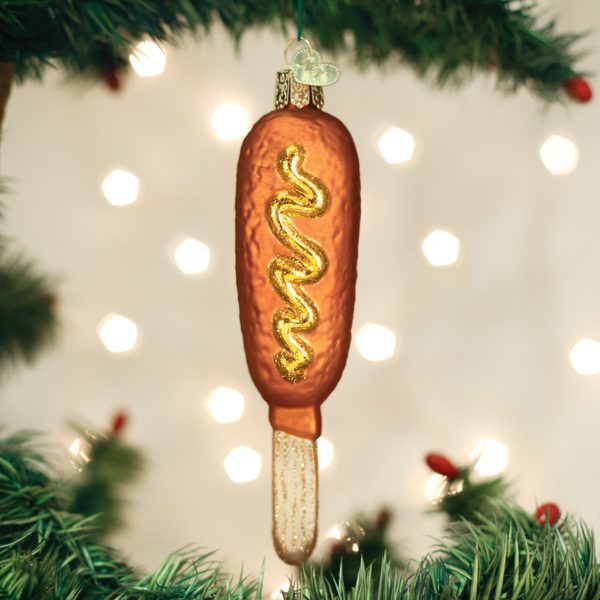 Old World Christmas Glass Blown Ornament with S-Hook and Gift Box, More Food Collection (Corn Dog)