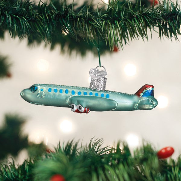 Old World Christmas - Passenger Plane Glitter Gray - 46065