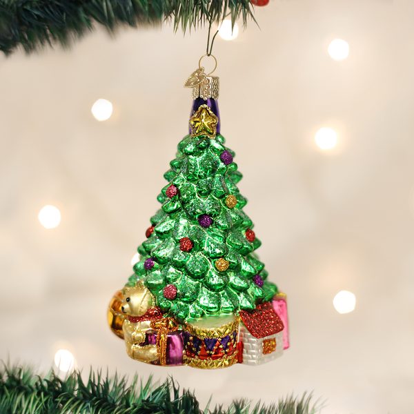 Old World Christmas Glass Blown Ornament with S-Hook and Gift Box, Christmas Collection (Christmas Morning Tree)