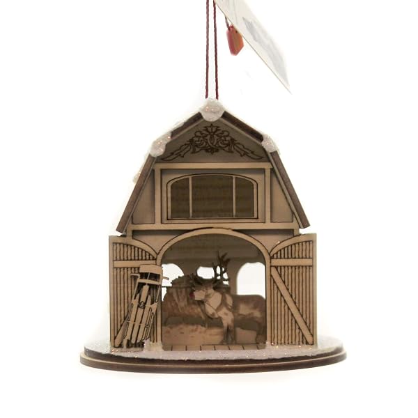 Old World Christmas - Santa's Reindeer Barn Wooden - 80013