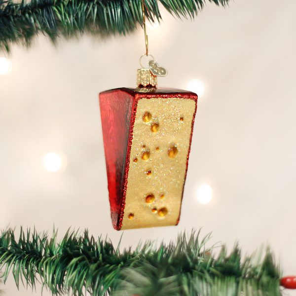 Old World Christmas Cheese Wedge Tree Ornament | Classic, Glass Blown Vintage Ornament, Handcrafted Holiday Decoration Keepsake, Snacks-Food Collection