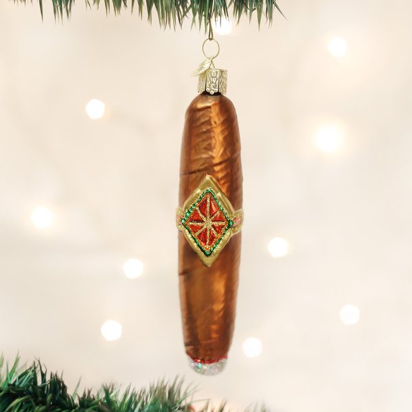 Old World Christmas Cigar Glass Blown Ornament for Christmas Tree, Handcrafted Holiday Decoration