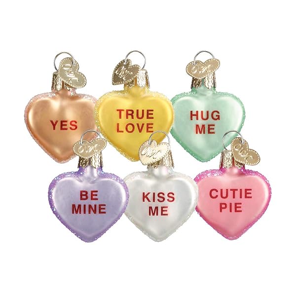 Old World Christmas Conversation Hearts Candy Glass Blown Ornament for Christmas Tree, Handcrafted Holiday Decoration, Valentine Collection