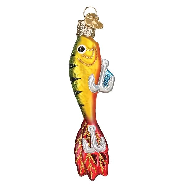 Old World Christmas Fishing Lure Glass Blown Ornament for Christmas Tree, Handcrafted Holiday Decoration, Fisherman Collection
