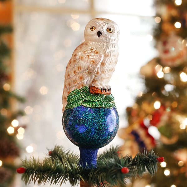 Old World Christmas Glass Blown Ornament with Gift Box, Tree Top Collection (Owl Tree Top)