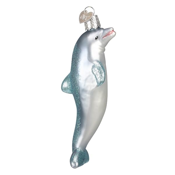Old World Christmas Glass Blown Ornament with S-Hook and Gift Box, Ocean Collection (Playful Dolphin)