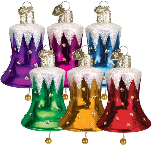 Old World Christmas Glass Blown Ornament with S-Hook and Gift Box, Holiday Time (Snowcapped Bell [Set of 6], 38014)